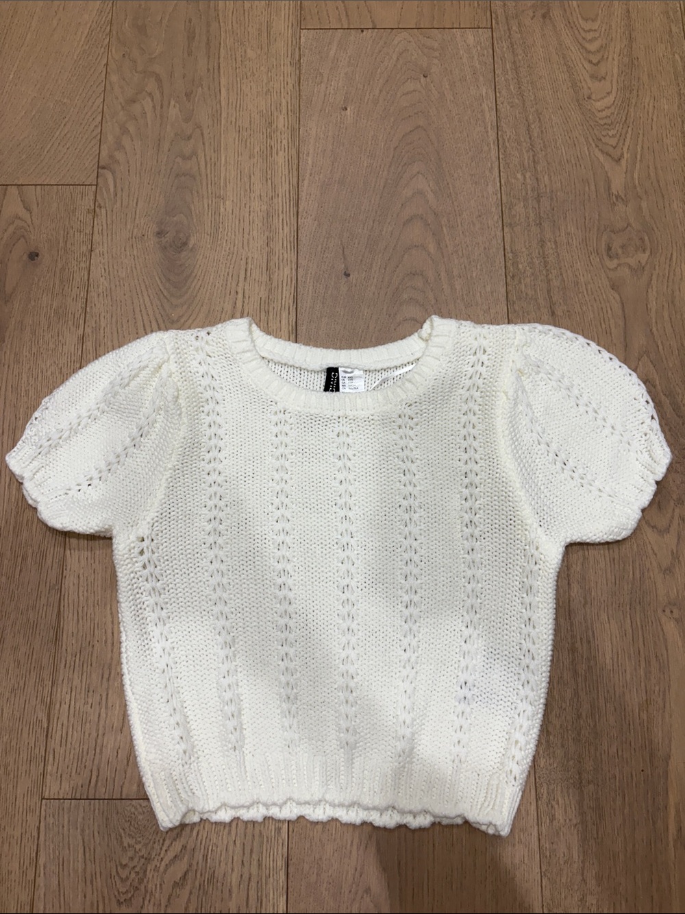 H&M Cream Knit Short Puff-Sleeve Sweater Top